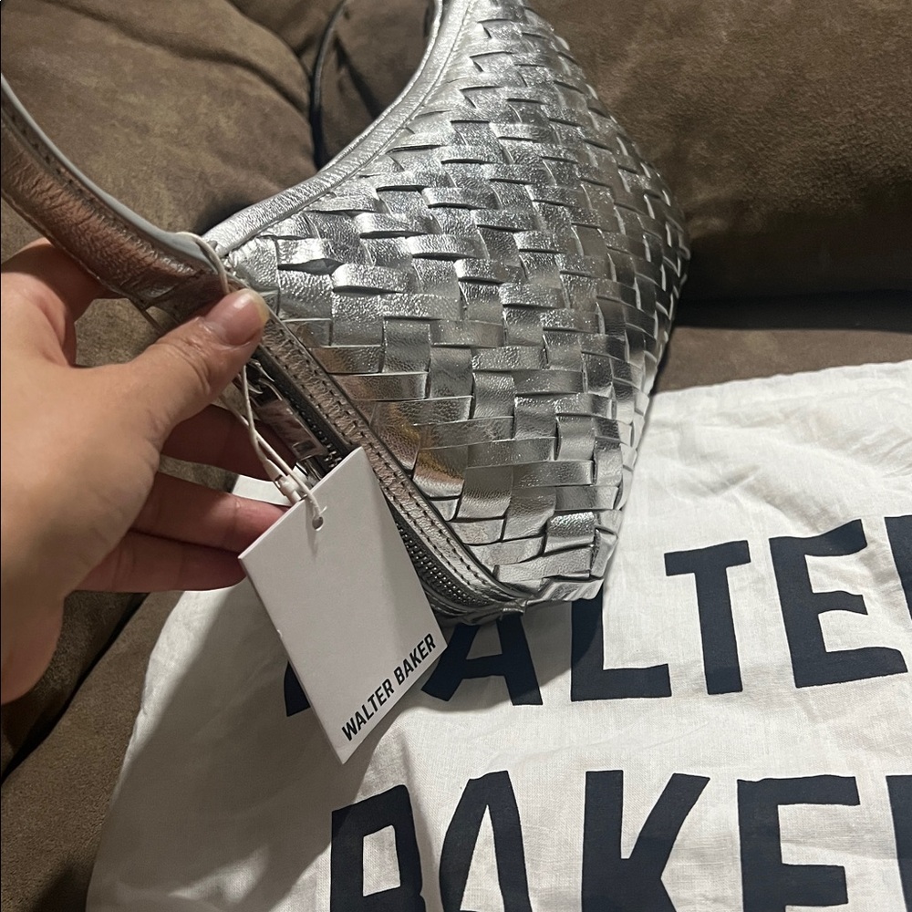 Walter Baker Metallic Silver Woven Shoulder Bag
